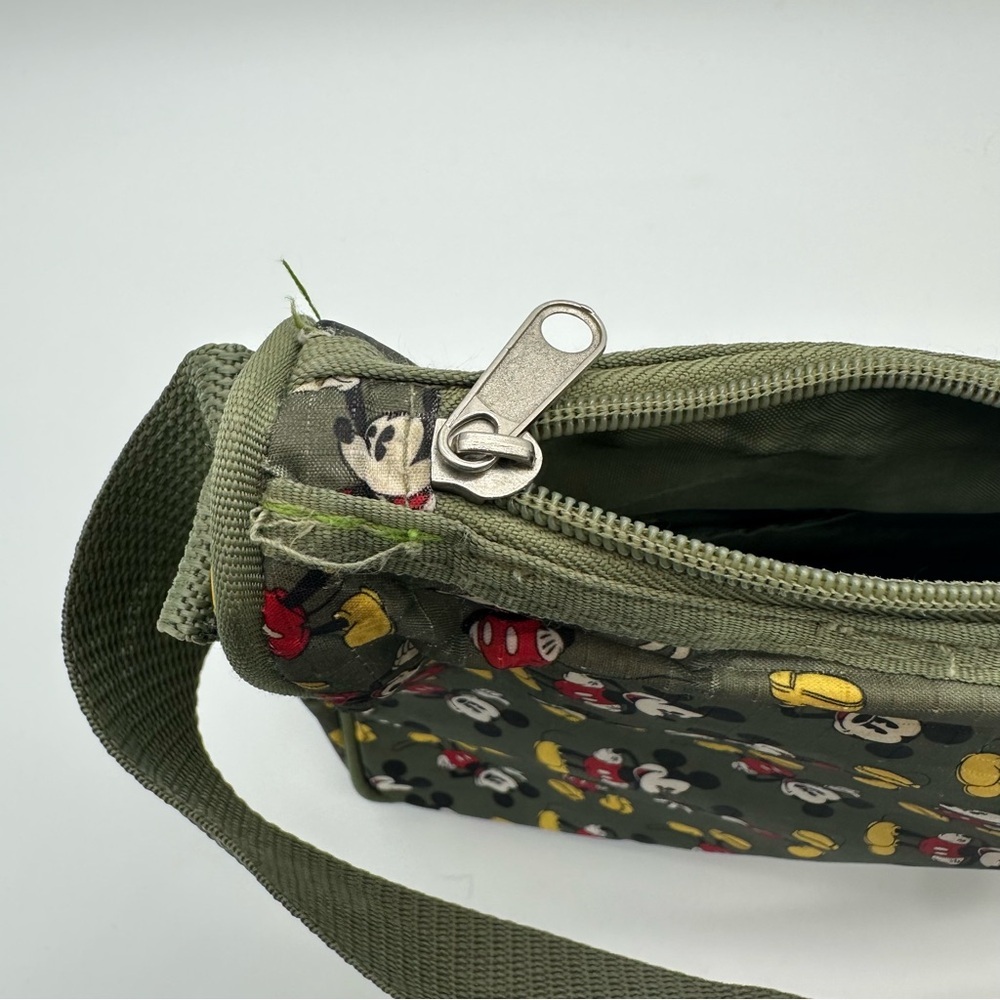 Disney Olive Green Mickey Mouse Nylon Shoulder Bag and Matching Cosmetics Case - Picture 4 of 16
